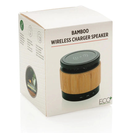 Bamboo wireless charger speaker - hospitality