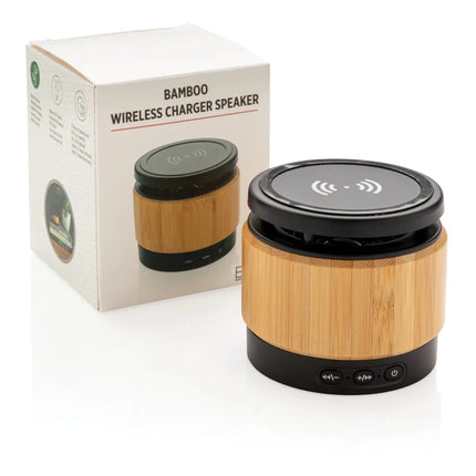 Bamboo wireless charger speaker - hospitality