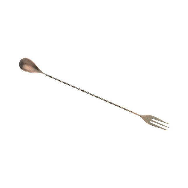Bar Spoon with Fork End, Antique Copper, 315mm - hospitality