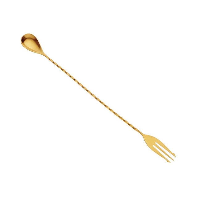 Bar Spoon with Fork End, Gold plated, 315mm - hospitality