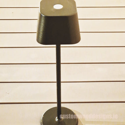 Cordless rechargeable LED table lamp in black for restaurant and hotel tables – available from Custom Wood Designs Ireland
