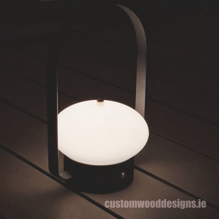 Cordless rechargeable LED table lamp  for restaurant and hotel tables – available from Custom Wood Designs Ireland
