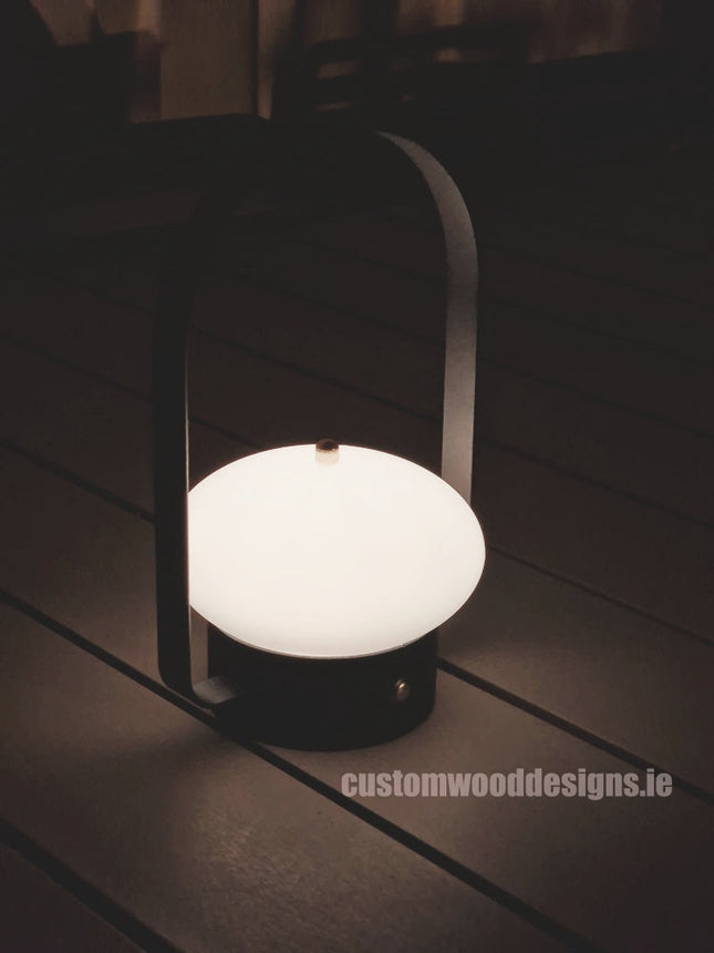 Cordless rechargeable LED table lamp  for restaurant and hotel tables – available from Custom Wood Designs Ireland