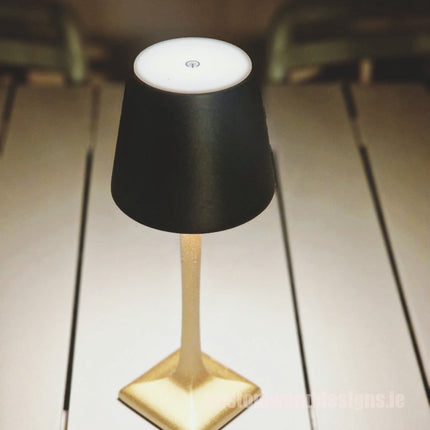 Cordless rechargeable LED table lamp in black for restaurant and hotel tables – available from Custom Wood Designs Ireland