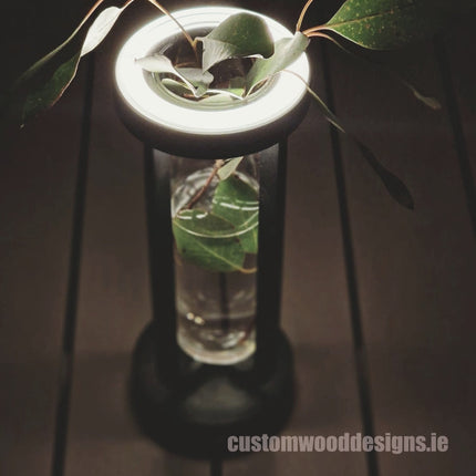 Cordless rechargeable LED table lamp in black for restaurant and hotel tables – available from Custom Wood Designs Ireland