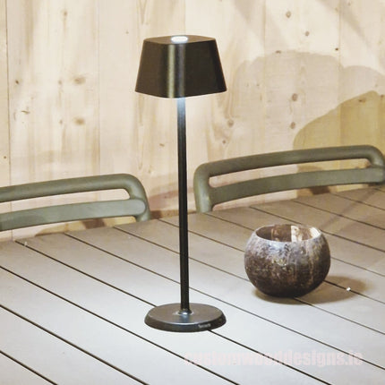 Cordless rechargeable LED table lamp in black for restaurant and hotel tables – available from Custom Wood Designs Ireland