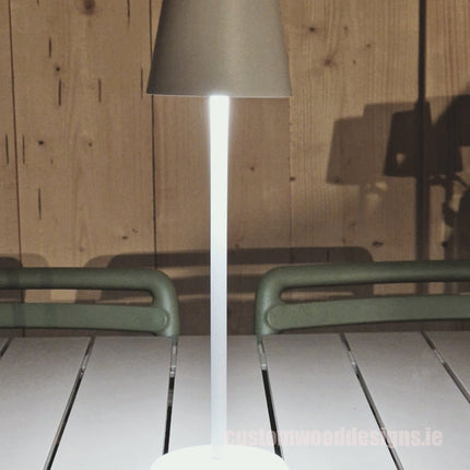 Cordless rechargeable LED table lamp  for restaurant and hotel tables – available from Custom Wood Designs Ireland