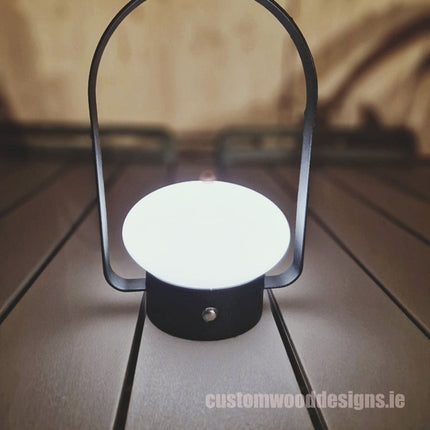 Cordless rechargeable LED table lamp  for restaurant and hotel tables – available from Custom Wood Designs Ireland