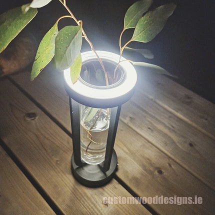 Cordless rechargeable LED table lamp in black for restaurant and hotel tables – available from Custom Wood Designs Ireland
