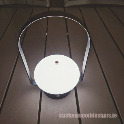 Cordless rechargeable LED table lamp  for restaurant and hotel tables – available from Custom Wood Designs Ireland