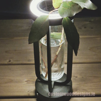 Cordless rechargeable LED table lamp in black for restaurant and hotel tables – available from Custom Wood Designs Ireland
