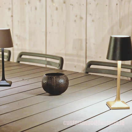 Cordless rechargeable LED table lamp in black for restaurant and hotel tables – available from Custom Wood Designs Ireland