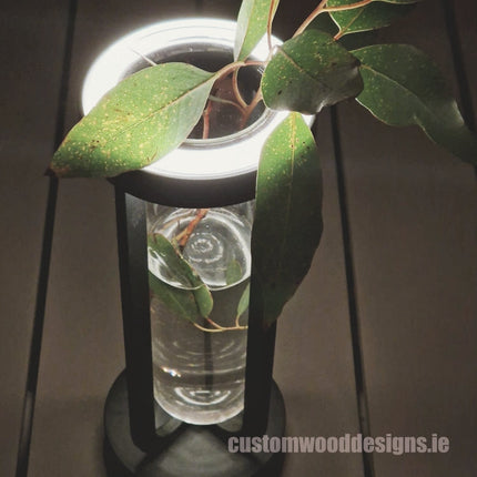 Cordless rechargeable LED table lamp in black for restaurant and hotel tables – available from Custom Wood Designs Ireland