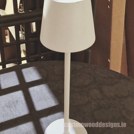 Cordless rechargeable LED table lamp  for restaurant and hotel tables – available from Custom Wood Designs Ireland