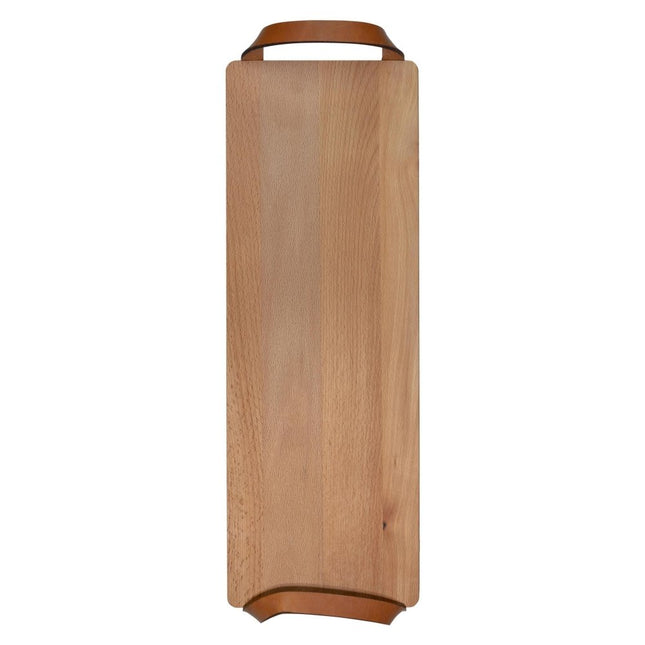 Beech Wood Serving Board With Leather Handles 48x17cm Set Of 25 Pieces For Charcuterie - hospitality