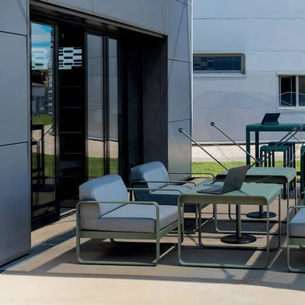 Fermob Bellevie armchair with a sleek metal frame and cushioned seat