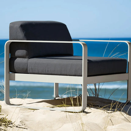 Fermob Bellevie armchair with a metal frame and cushioned seat