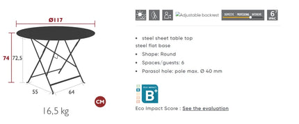 Bistro Table Ø117cm six seater - hospitality