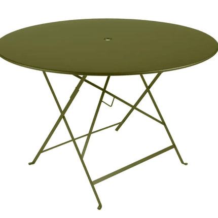 Bistro Table Ø117cm six seater - Custom Wood DesignsDeep blue Fermob Bistro Round Table with a central parasol hole