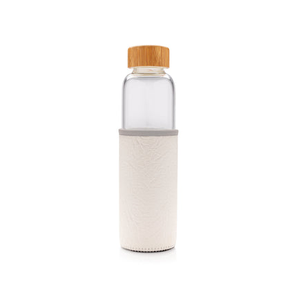 Glass bottle 550ml with bamboo lid & textured PU sleeve pack of 25 White/Grey Custom Wood Designs __label: Multibuy black-glass-bottle-550ml-with-bamboo-lid-textured-pu-sleeve-pack-of-25-53613712736599