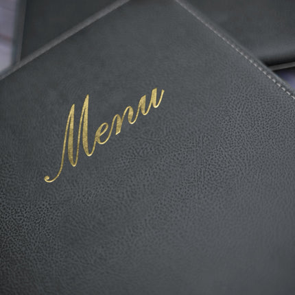 Leather style long menu holder pack of 10 Custom Wood Designs __label: Multibuy black-leather-style-long-menu-holder-pack-of-10-53613250806103