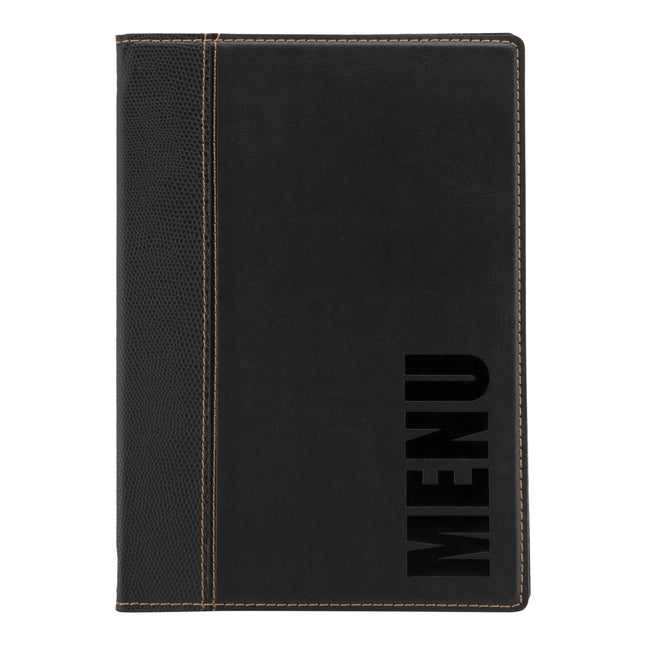 Leather style menu holder A5 pack of 10 Black Custom Wood Designs __label: Multibuy black-leather-style-menu-holder-a5-pack-of-10-53613283901783