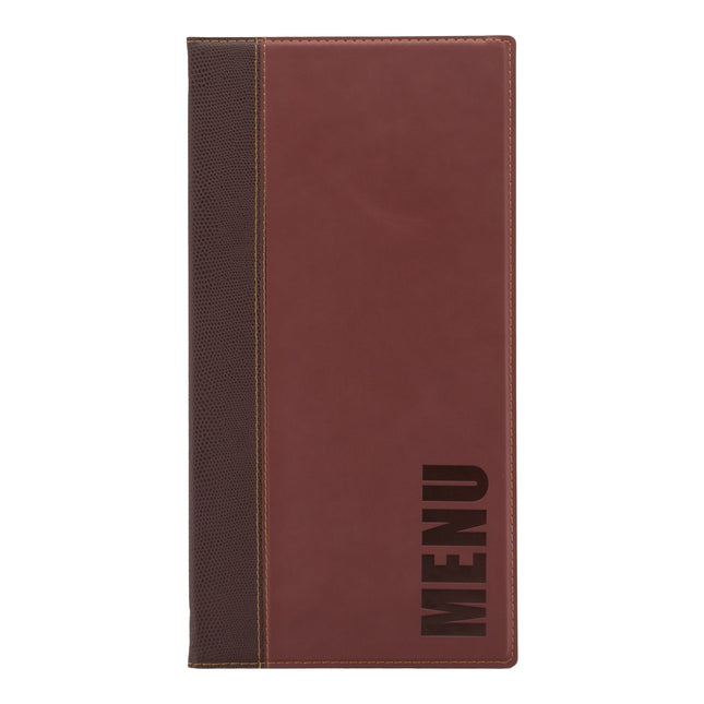 Long leather menu holder pack of 10 Wine Red Custom Wood Designs __label: Multibuy black-long-leather-menu-holder-pack-of-10-53613271679319