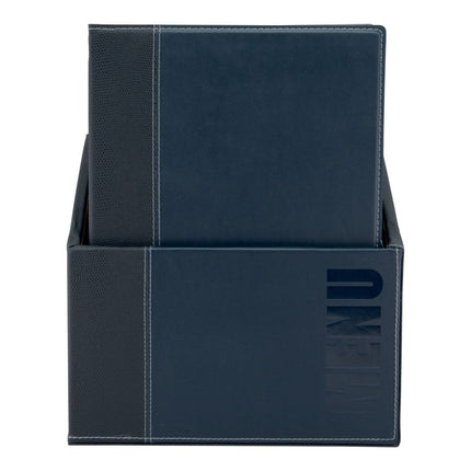 Blue Securit Trendy Leather Style Menu Holders With Box A4 Size Pack Of 2 - hospitality