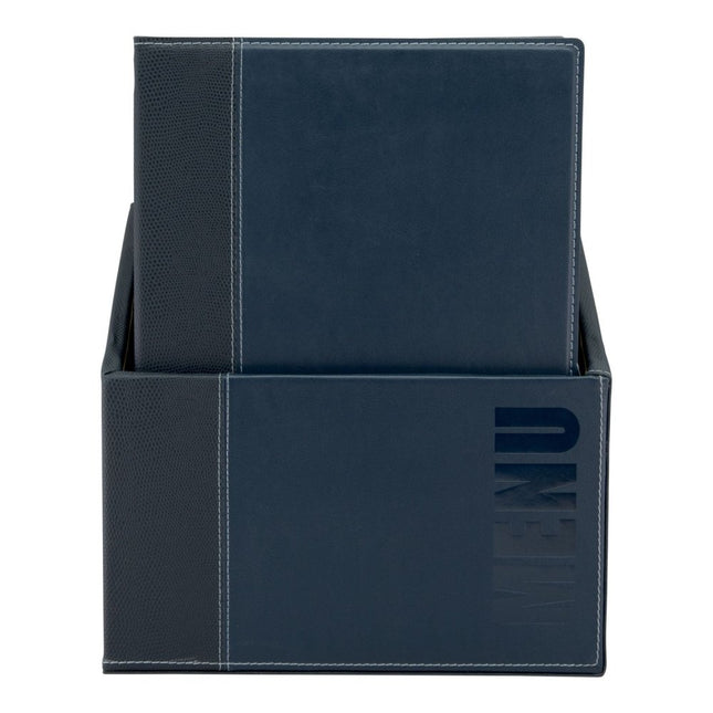 Blue Securit Trendy Leather Style Menu Holders With Box A4 Size Pack Of 2 - hospitality