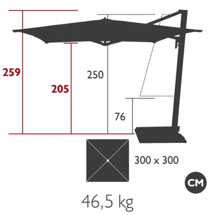 Borée 3x3m Commercial Parasol with Base and Sealing Plate SET - hospitality