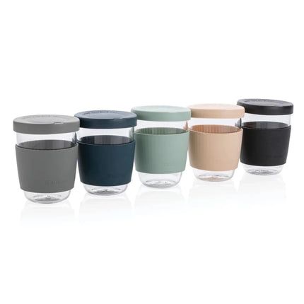 Borosilicate glass with silicone lid and sleeve - hospitality