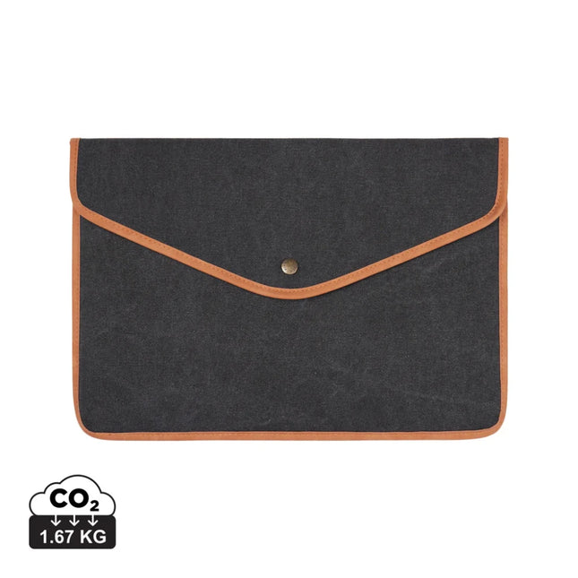 Bosler Collection Recycled Canvas 14 Inch Laptop Sleeve Padded With PU Detailing And Press Button Closure - hospitality