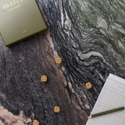 Bratzy Collection Yatzy Luxe Set With Golden Dice And Pencil In An Elegantly Crafted Box - hospitality
