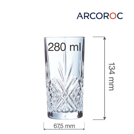 Broadway Glassware Broadway Highball Glass 280ml - Durable Crystal Look With Elegant Carvings - hospitality