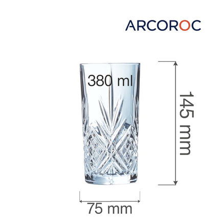 Broadway Highball Glass - Crystal Look Design With Durable Carvings Enhancing Cocktails 380ml - hospitality