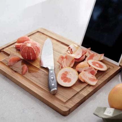 Buscot Collection FSC Teak Handcrafted Utility Cutting Board With Juice Groove And Tablet Stand - hospitality