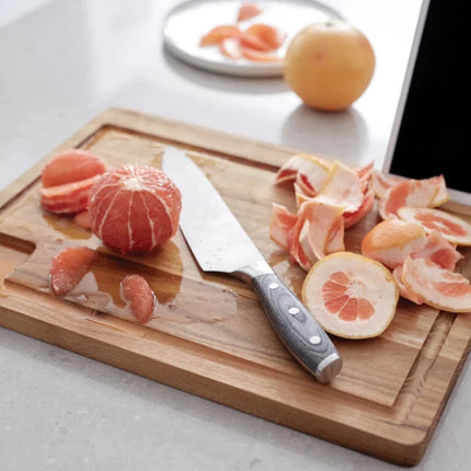 Buscot Collection FSC Teak Handcrafted Utility Cutting Board With Juice Groove And Tablet Stand - hospitality