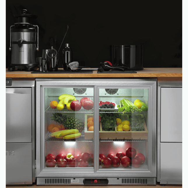 CANDOUR bar cooler 188L with sliding door, 900x520x(H)835, black - hospitality