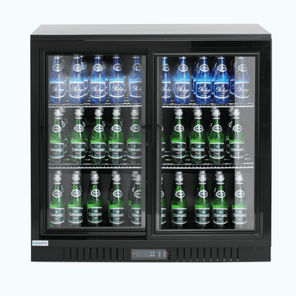 CANDOUR bar cooler 188L with sliding door, 900x520x(H)835, black - hospitality