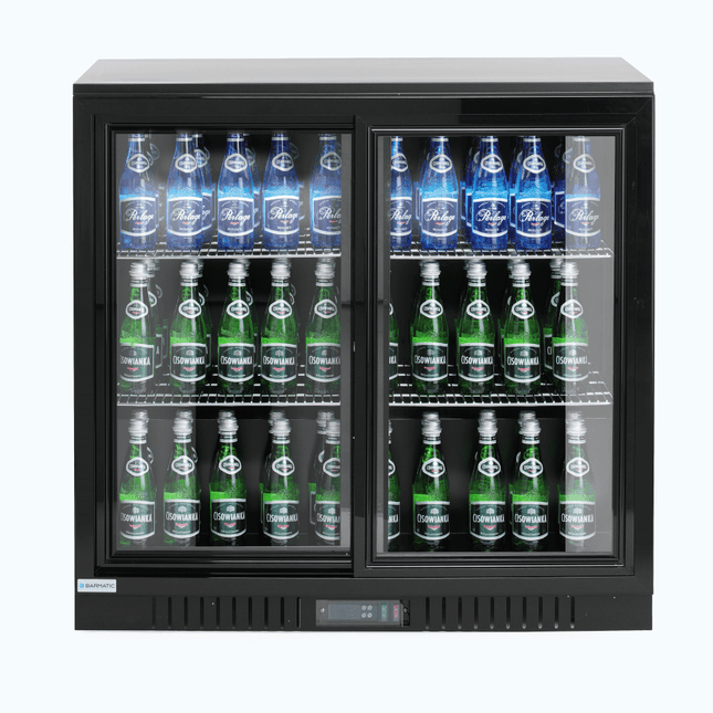CANDOUR bar cooler 188L with sliding door, 900x520x(H)835, black - hospitality