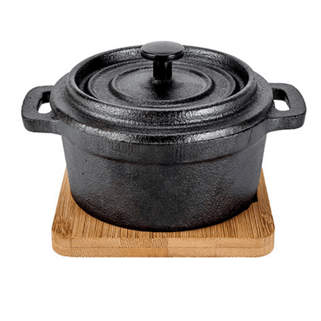 Cast iron soup dish with a wooden base, 250ml 135x105(H)80mm - hospitality