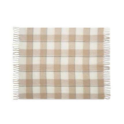 Chequered Mohair-Feel Throw with Fringes – 127 × 152 cm - CWDH