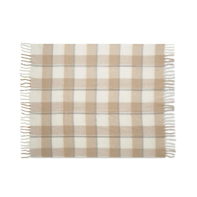 Chequered Mohair-Feel Throw with Fringes – 127 × 152 cm - CWDH
