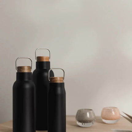 Ciro RCS Collection Recycled Stainless Steel Vacuum Bottle 580ml With Acacia Wood Lid And Metal Loop - hospitality