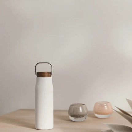 Ciro RCS Recycled Vacuum Bottle 300ml With Acacia Wood Lid RCS Collection Hand Finished Details - hospitality