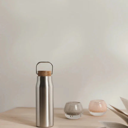Ciro RCS Recycled Vacuum Bottle 300ml With Acacia Wood Lid RCS Collection Hand Finished Details - hospitality
