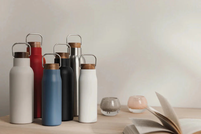 Ciro RCS Recycled Vacuum Bottle 300ml With Acacia Wood Lid RCS Collection Hand Finished Details - hospitality