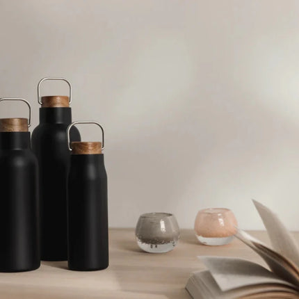 Ciro RCS Recycled Vacuum Bottle 300ml With Acacia Wood Lid RCS Collection Hand Finished Details - hospitality