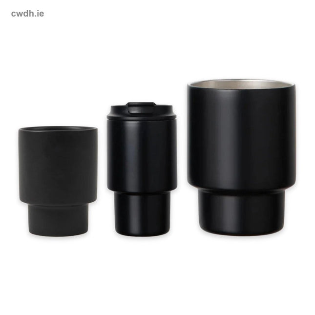 'Coffee Lover' Kit – Handcrafted Porcelain Mug, To-Go Mug 350 ml and Recycled Stainless-Steel Vacuum Mug in Black | Hospitality Trade Pack - CWDH