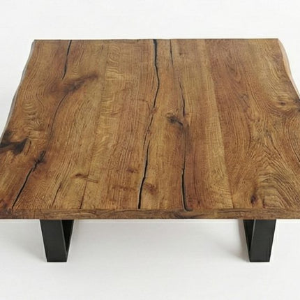 Square Nature Live Edge solid oak coffee table for hotels, restaurants and offices – made to order, logo engraving available